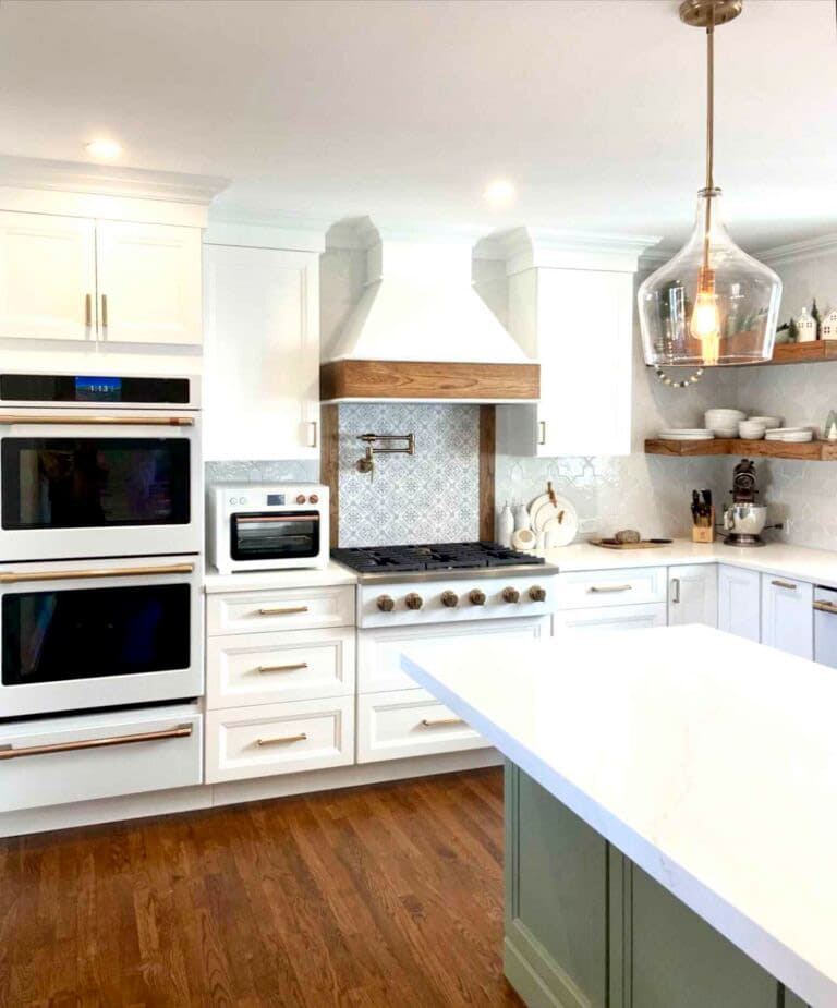 Medium tone wood floor and brown floor kitchen remodel in New York