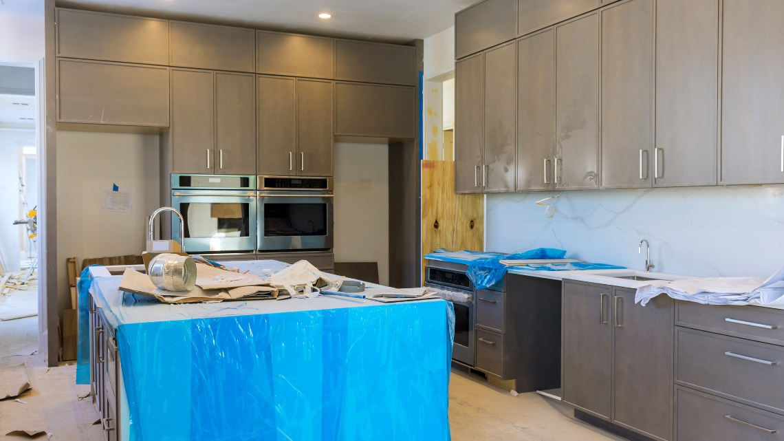 a modern kitchen under construction