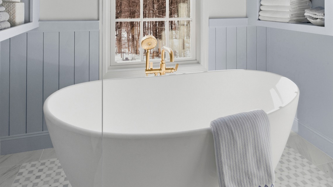 A white freestanding bathtub
