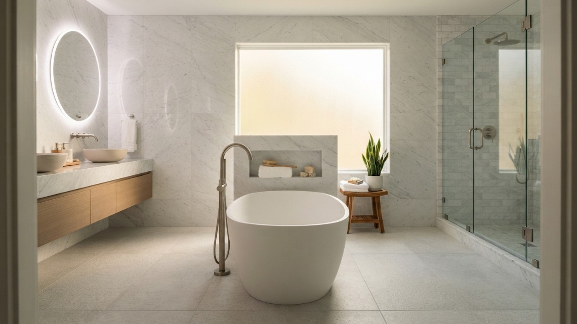 spacious primary bathroom