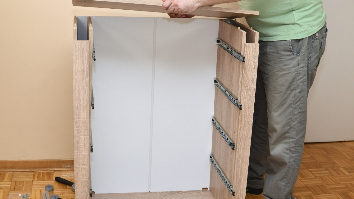 partially constructed drawer unit