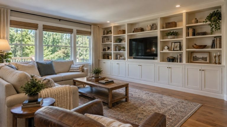 floor-to-ceiling built-in cabinetry wall