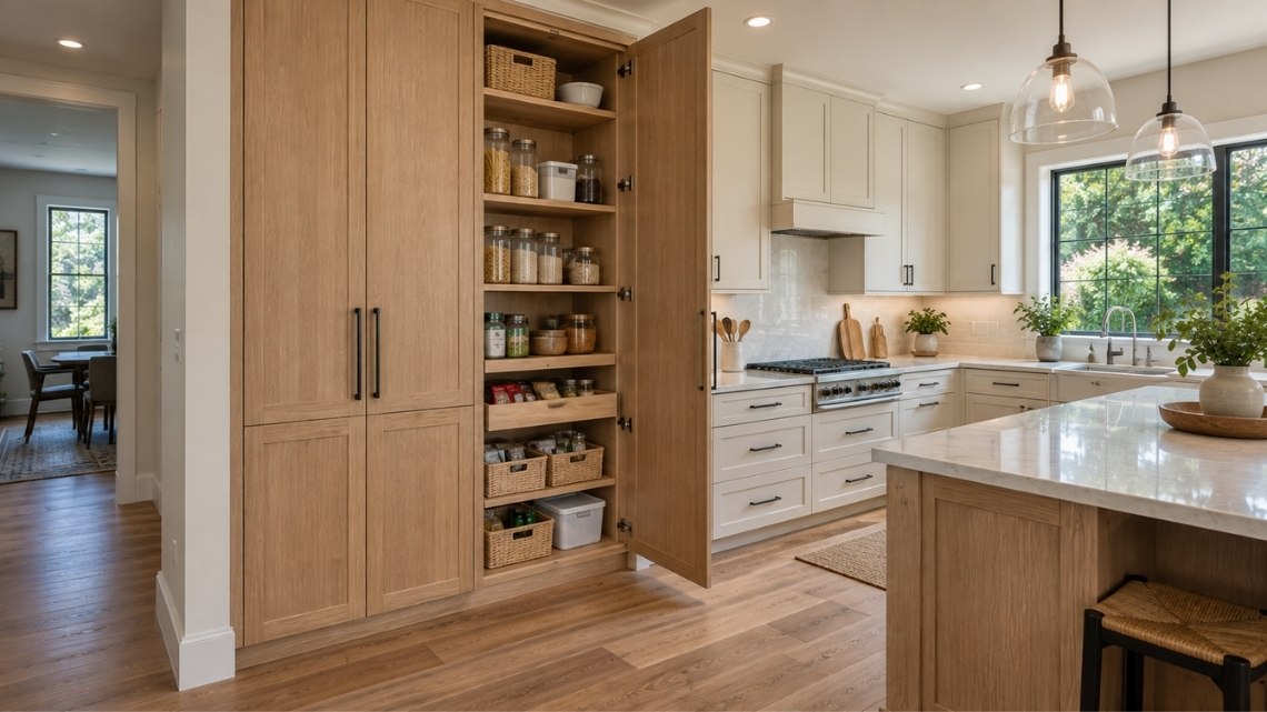 tall built-in pantry cabinet system