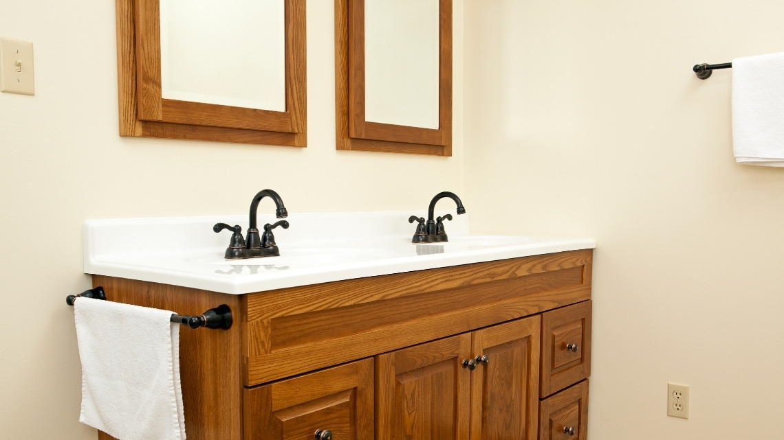 wooden double bathroom vanity