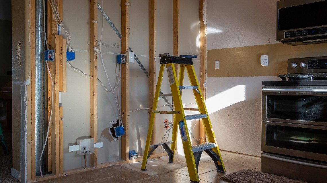 kitchen wall undergoing renovation