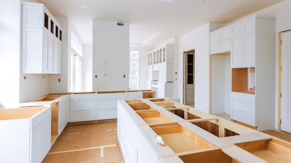 spacious kitchen undergoing installation